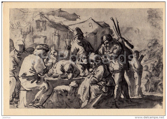 painting by Adriaen van Ostade - Genre scene - Dutch art - 1956 - Russia USSR - unused - JH Postcards