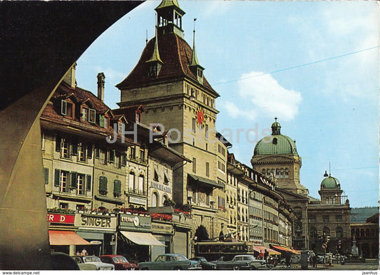 Bern - Barenplatz mit Kafigturm und Bundeshaus - cars - 304 - Switzerland - used - JH Postcards