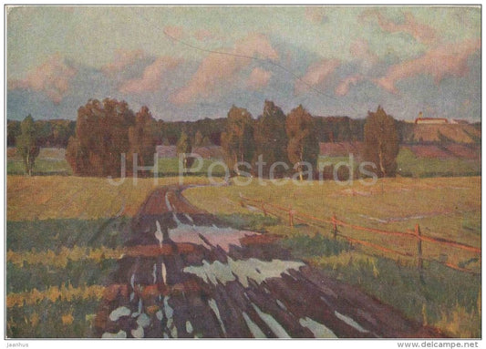 painting by N. Pichugin - After the Rain - road - russian art - unused - JH Postcards