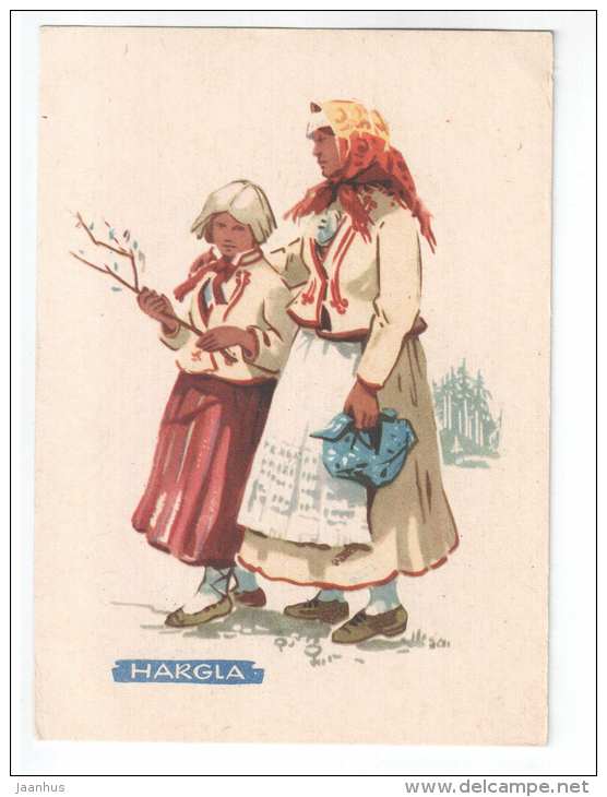 People in estonian folk costumes Hargla by A. Vender - 1960 - Estonia USSR - unused - JH Postcards