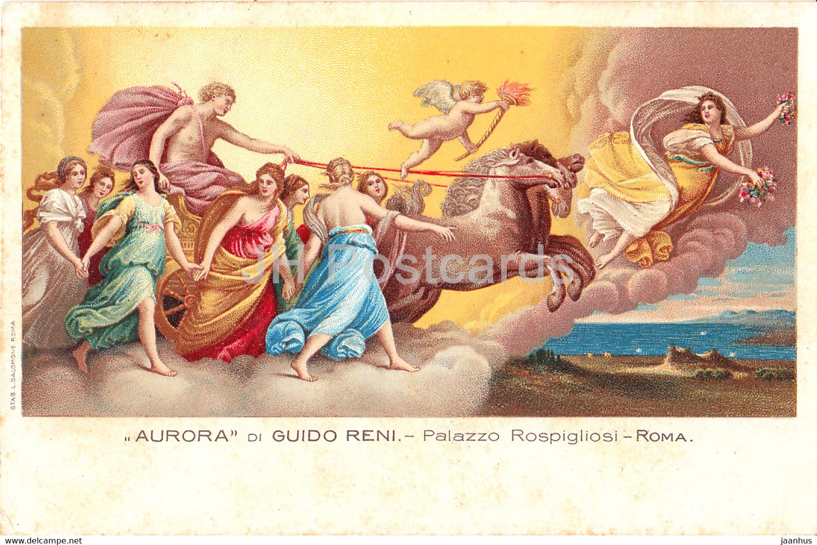 painting by Guido Reni - Aurora - horse - Palazzo Rospigliosi Roma - Italian art - old postcard - Italy - unused - JH Postcards