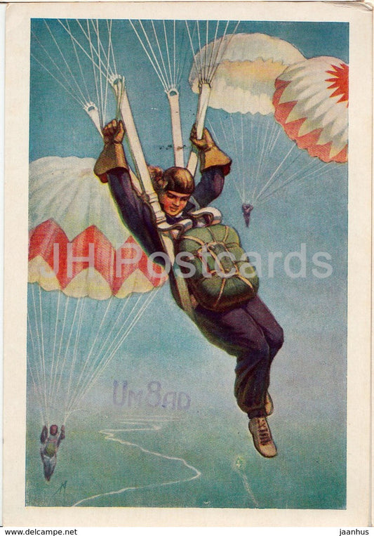 parachutist - UM8AD - QSL Card - 1960 - Russia USSR - used - JH Postcards