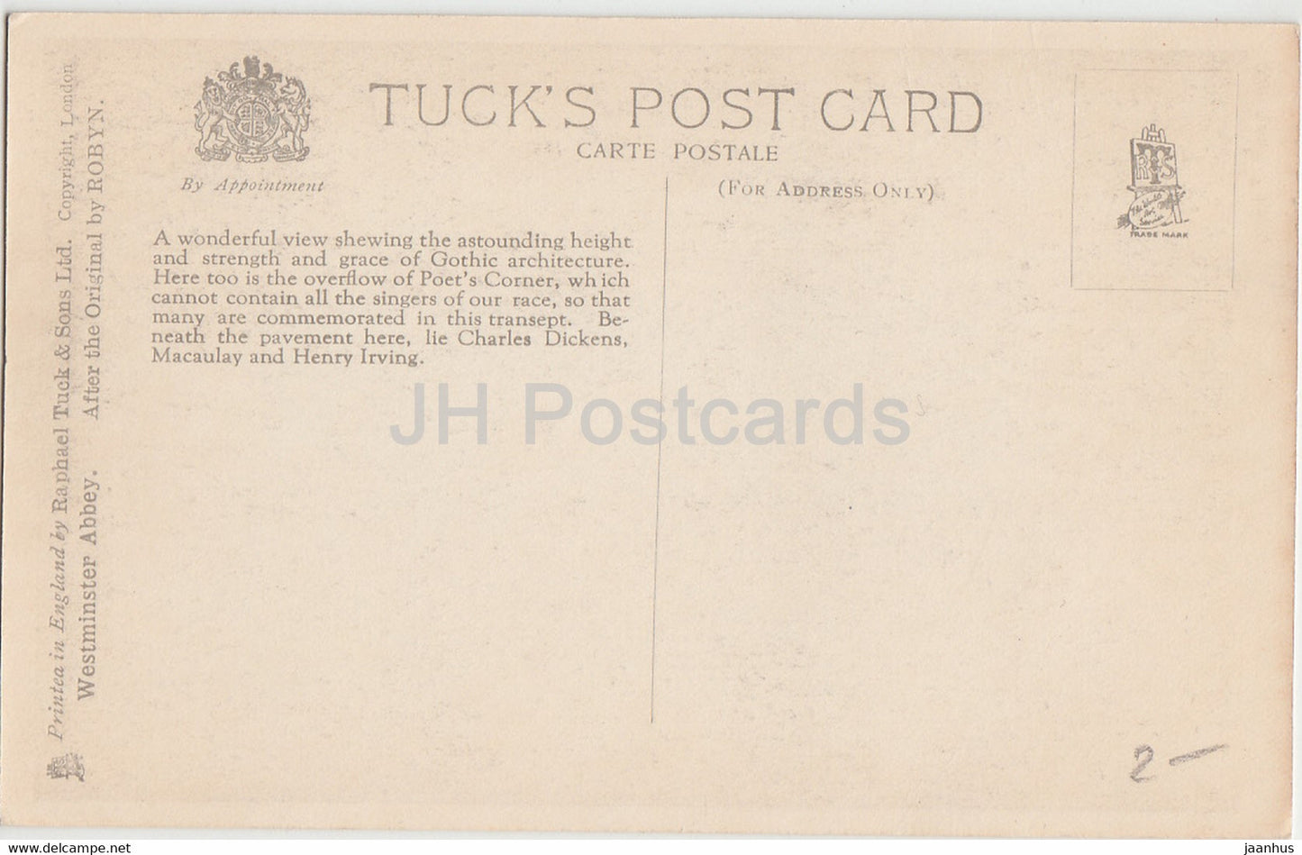 London - Westminster Abbey - Das südliche Querschiff - alte Postkarte - England - Vereinigtes Königreich - unbenutzt