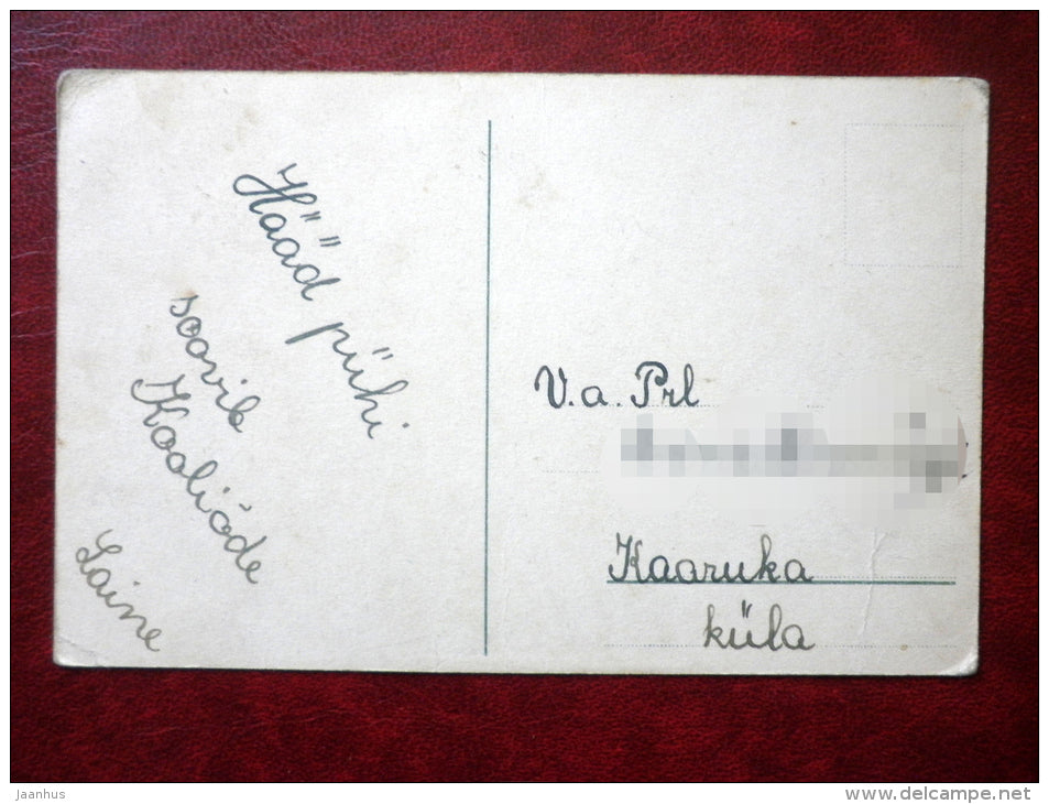 Easter Greeting Card - gilrl with chickens - 1920s-1930s - Estonia - used - JH Postcards