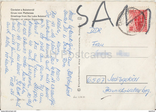Greetings from lake Balaton - hotel - church - multiview - Hungary - used - JH Postcards