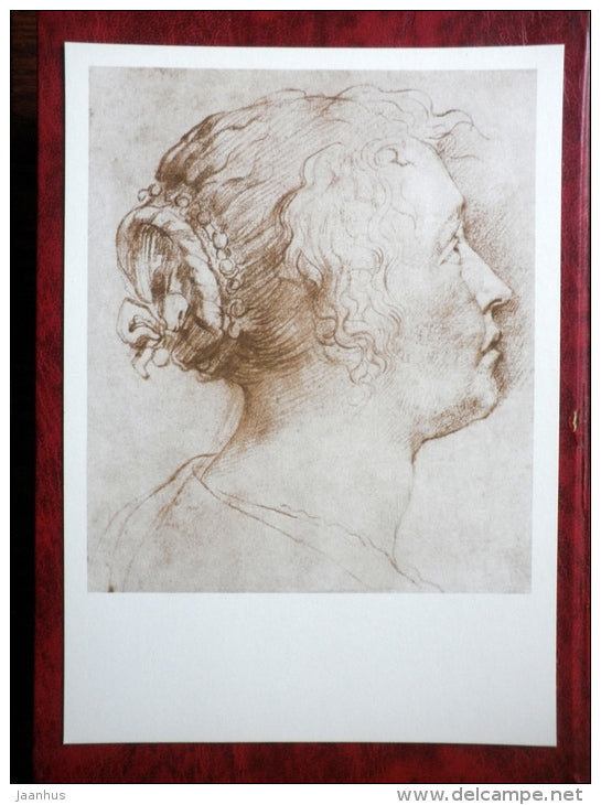 Drawing by Peter Paul Rubens - Head of a young girl , between 1630-35 - maxi card - flemish art - 1977 - unused - JH Postcards