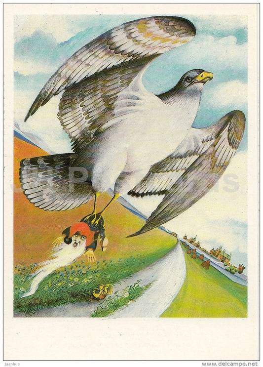 illustration by O. Kondakova - gnome - Snow White and Rose Red - Brothers Grimm Fairy Tale - 1986 - Russia USSR - unused - JH Postcards