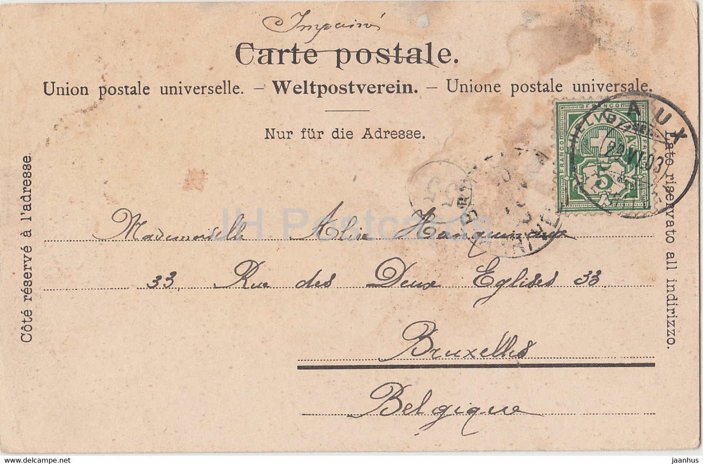 Rheinfall mit Schloss Laufen - 890 - old postcard - 1903 - Switzerland - used