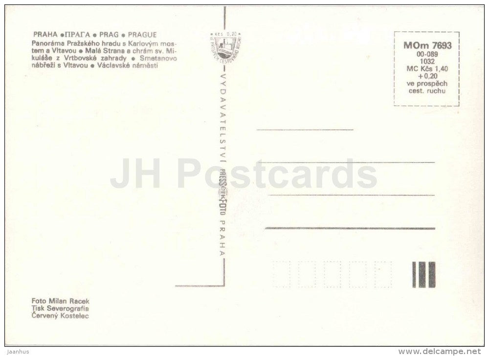 Prague Castle - Charles Bridge - St. Nicholas cathedral - square - Praha - Prague - Czechoslovakia - Czech - unused - JH Postcards