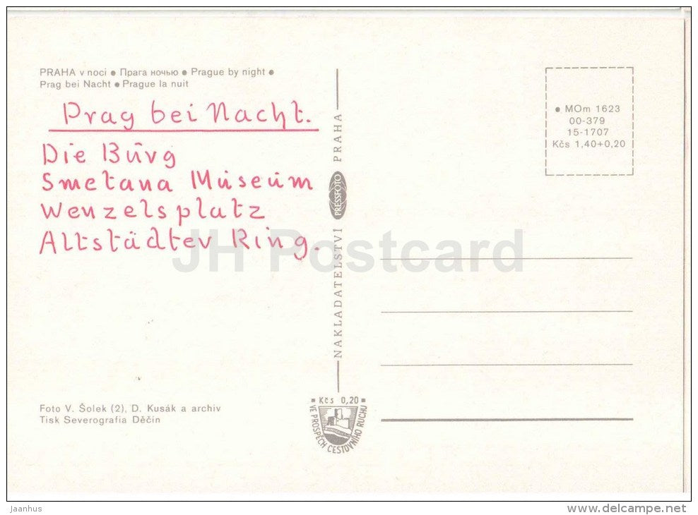 Praha - Prague - at night - Czechoslovakia - Czech - used - JH Postcards
