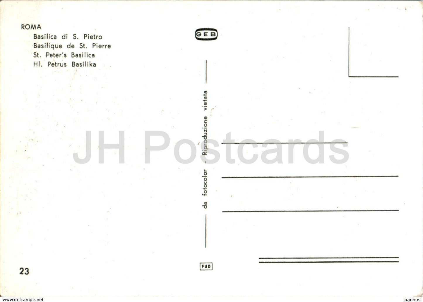 Roma - Rome - Basilica di S Pietro - St Peter's Basilica - 23 - Italy - unused