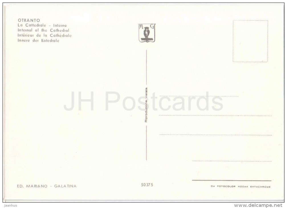 La Cattedrale , interno - cathedral - Otranto - Lecce - Puglia - 50375 - Italia - Italy - unused - JH Postcards