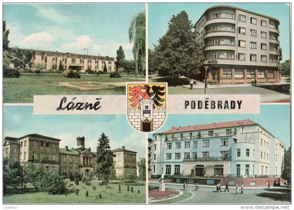 Lazne Podebrady - spa - Spa houses - Maj , Fucik , Mir , Libensky - Czechoslovakia - Czech - used 1970 - JH Postcards