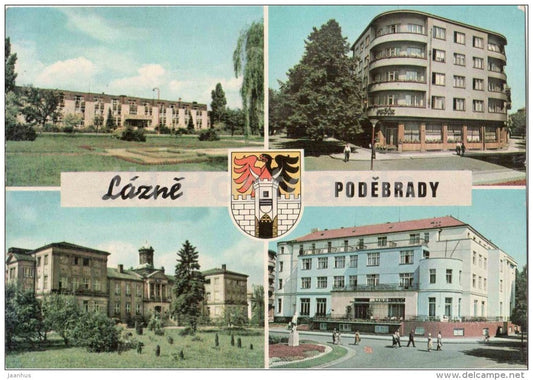 Lazne Podebrady - spa - Spa houses - Maj , Fucik , Mir , Libensky - Czechoslovakia - Czech - used 1970 - JH Postcards