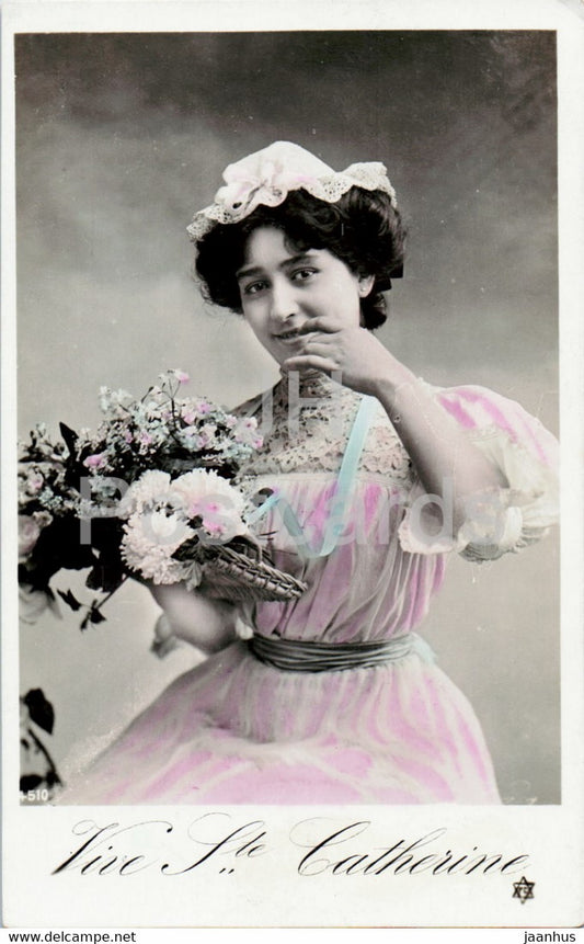 Greeting Card - Vive Ste Catherine - woman - 510 - old postcard - France - unused - JH Postcards