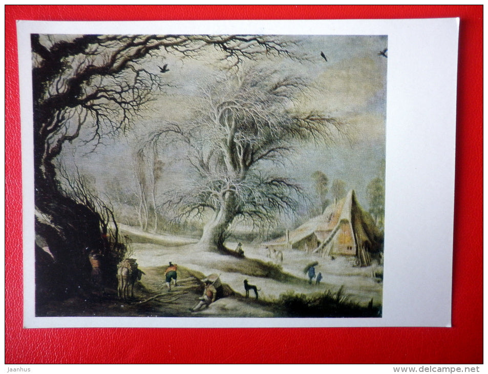 painting by Unknown Artist . Winter Landscape - flemish art - unused - JH Postcards