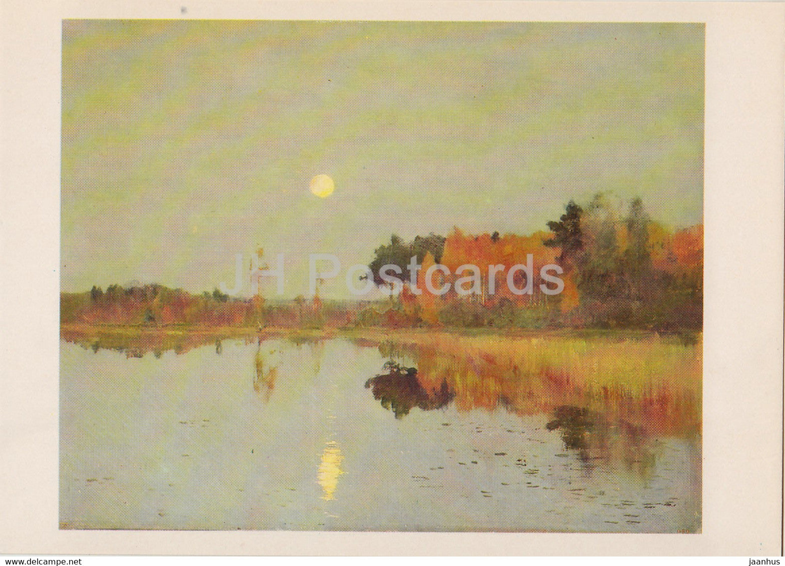painting by I. Levitan - Dusk . Moon - Russian art - 1985 - Russia USSR - used - JH Postcards