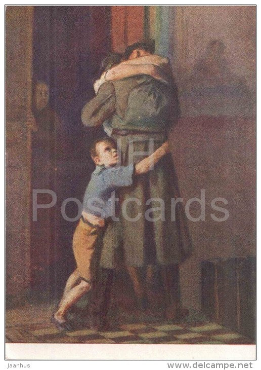 painting by V. Kostetsky - Return - soldier - russian art  - unused - JH Postcards