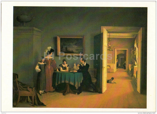 painting by F. Tolstoy - The Family Portrait , 1830 - dog - Russian art - 1984 - Russia USSR - unused - JH Postcards