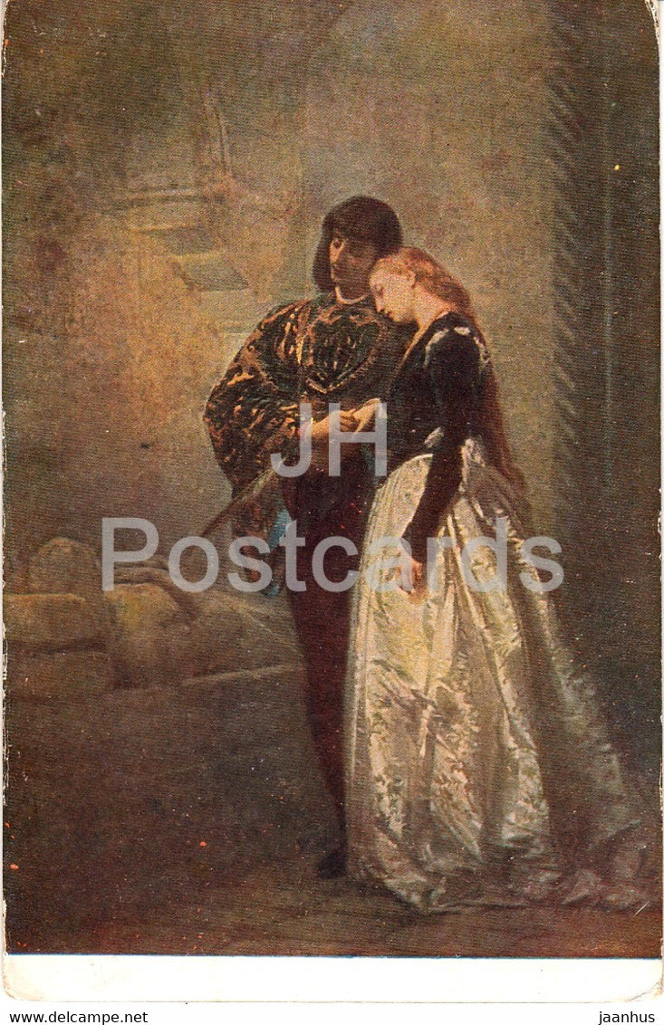 painting by Tranquillo Cremona - The Lovers to the Tomb of Juliette and Romeo German art - old postcard - Italy - unused - JH Postcards