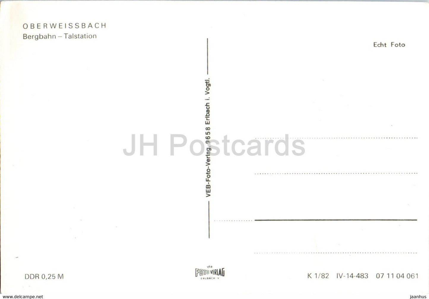 Oberweissbach - Bergbahn - Talstation - funicular - old postcard - Germany DDR - unused