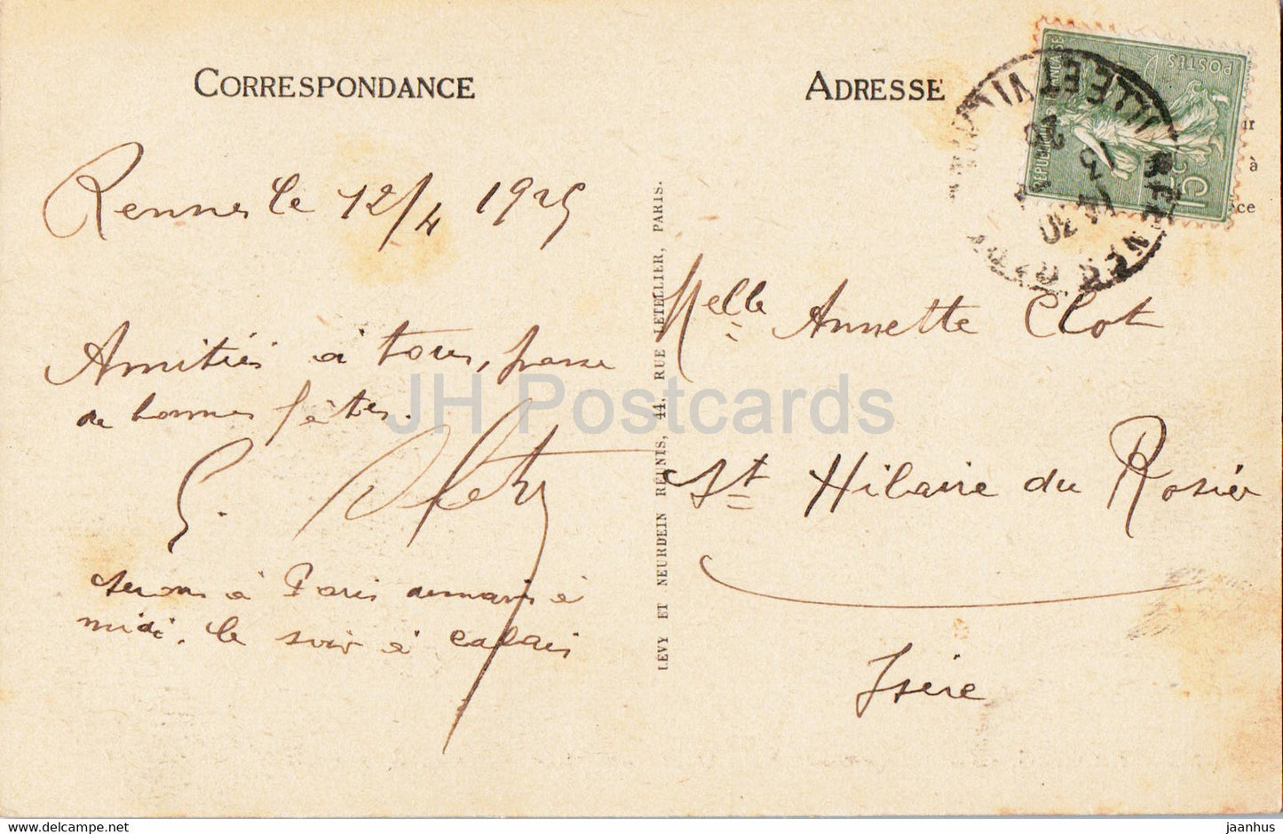 Rennes - La Vilaine couverte au Quai Lamartine - Les Jardins - 169 - carte postale ancienne - 1925 - France - occasion