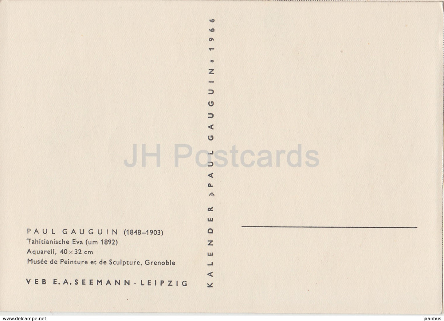 tableau de Paul Gauguin - Tahitianische Eva - nu - nu - Art français - 1966 - Allemagne - inutilisé