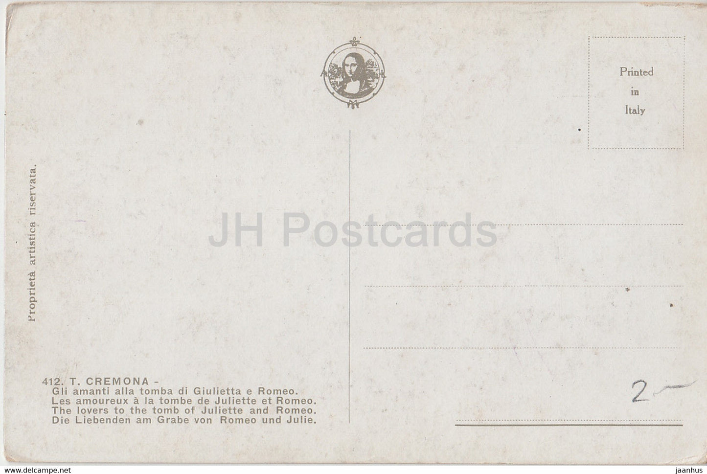 painting by Tranquillo Cremona - The Lovers to the Tomb of Juliette and Romeo German art - old postcard - Italy - unused