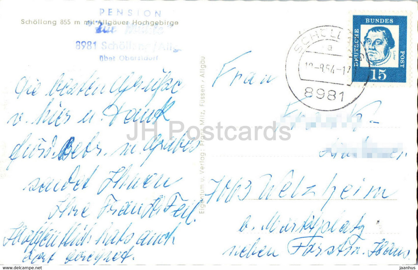 Schollang 855 m mit Allgauer Hochgebirge - old postcard - 1954 - Germany - used