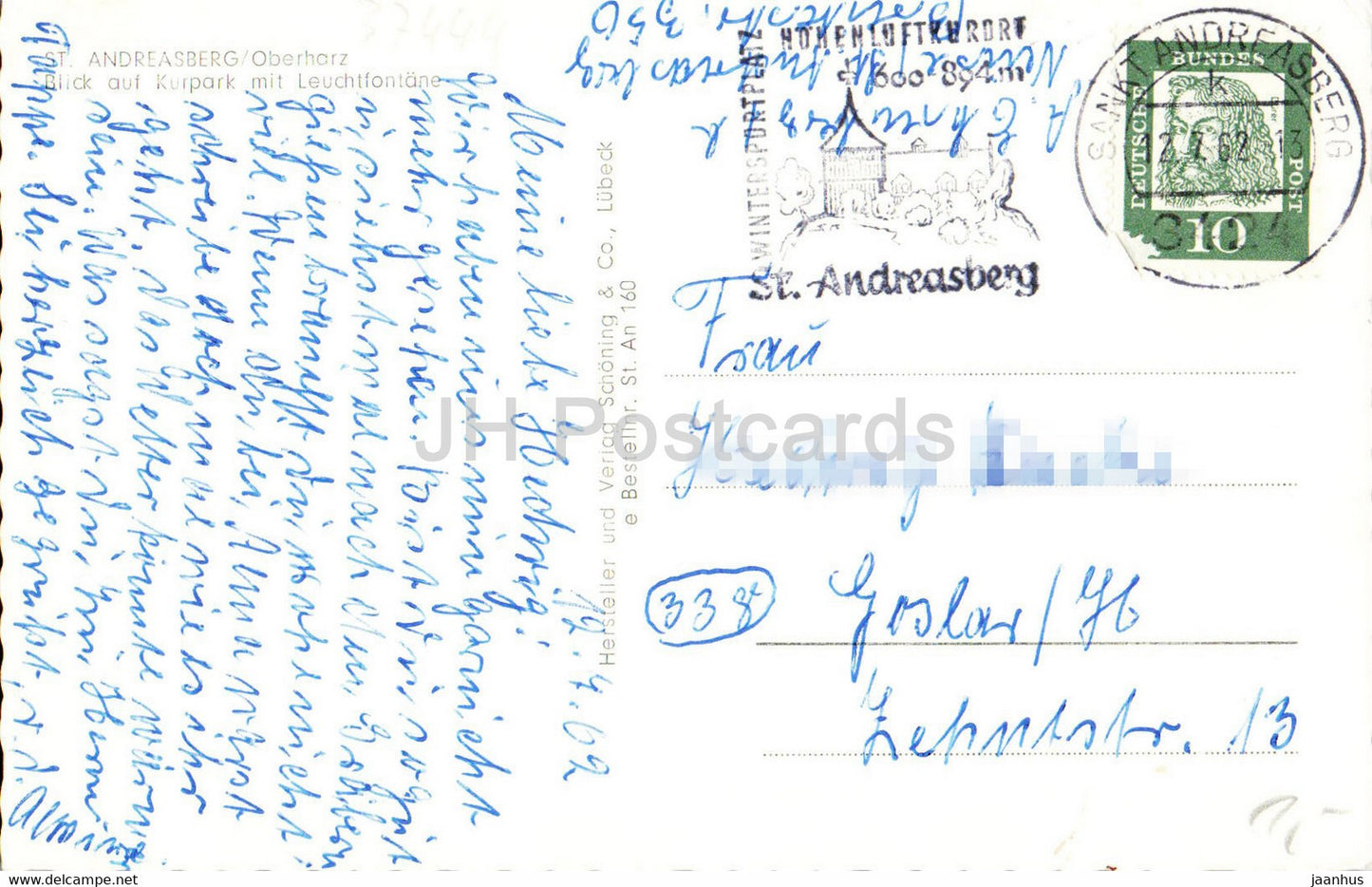 St Andreasberg - Blick auf Kurpark mit Leuchtfontane - old postcard - 1962 - Germany - used