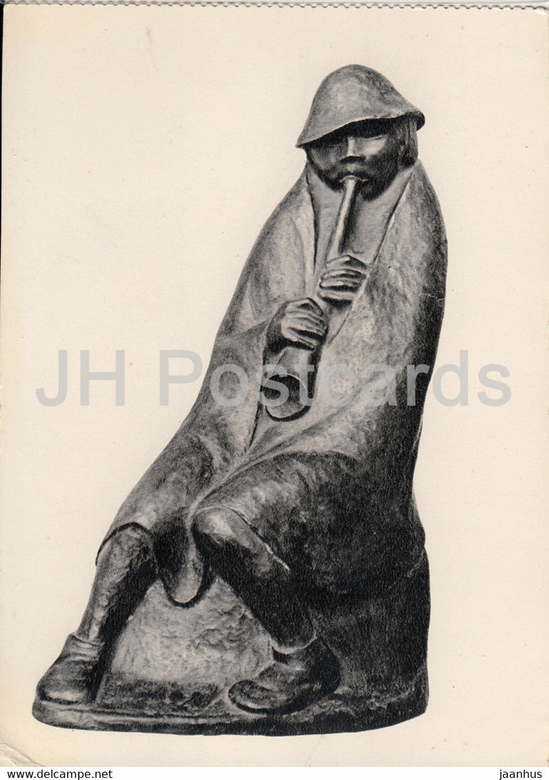 sculpture by Ernst Barlach - Der Flotenblaser - flute - German art - 1960 - Germany - used - JH Postcards