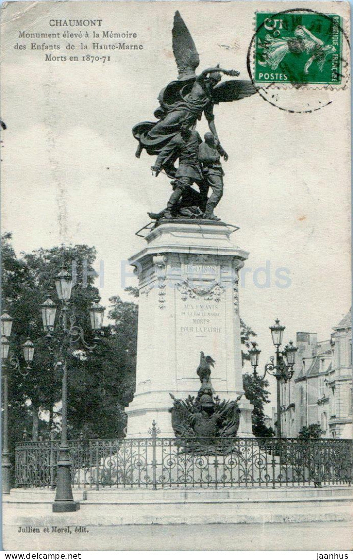 Chaumont - monument eleve a la Memoire des Enfants de la Haute Marne Morts en 1870-71 - old postcard - France - used - JH Postcards