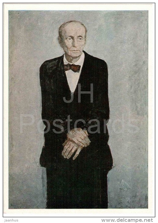 painting by Svetlin Rusev - Portrait by N. Penev , 1971 - old man - bulgarian art - unused - JH Postcards