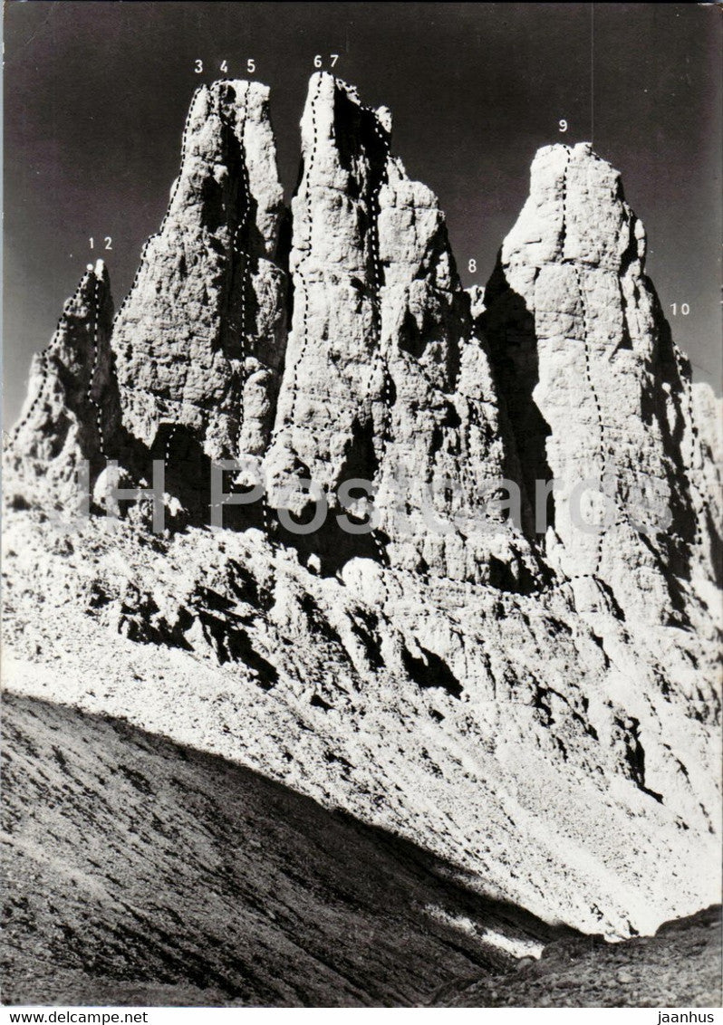 Gruppo del Catinaccio - Torri di Vajolet 2805 m - Rosengartengruppe -  1962 - Italy - used - JH Postcards