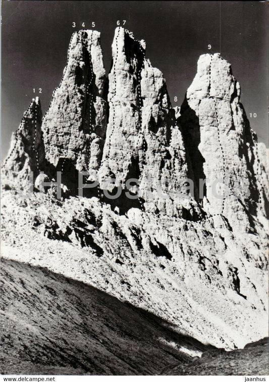 Gruppo del Catinaccio - Torri di Vajolet 2805 m - Rosengartengruppe -  1962 - Italy - used - JH Postcards