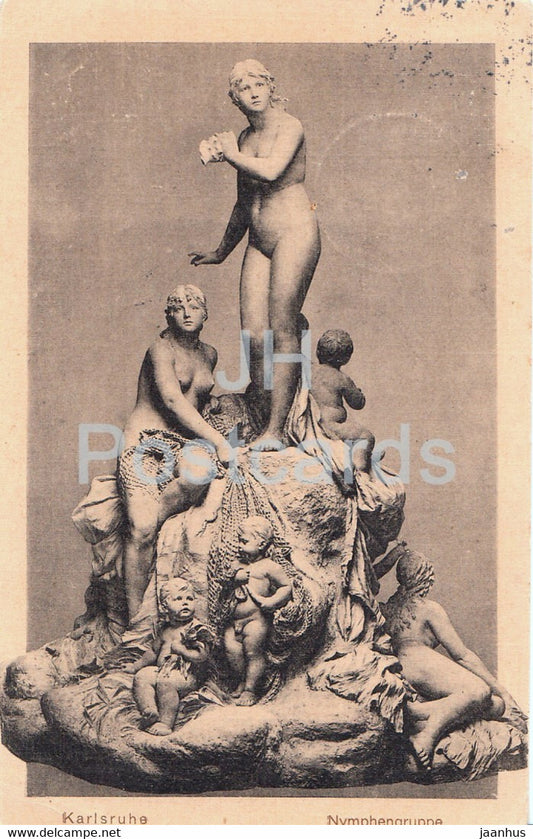 sculpture - Karlsruhe - Nymphengruppe - German art - old postcard - 1912 - Germany - used - JH Postcards