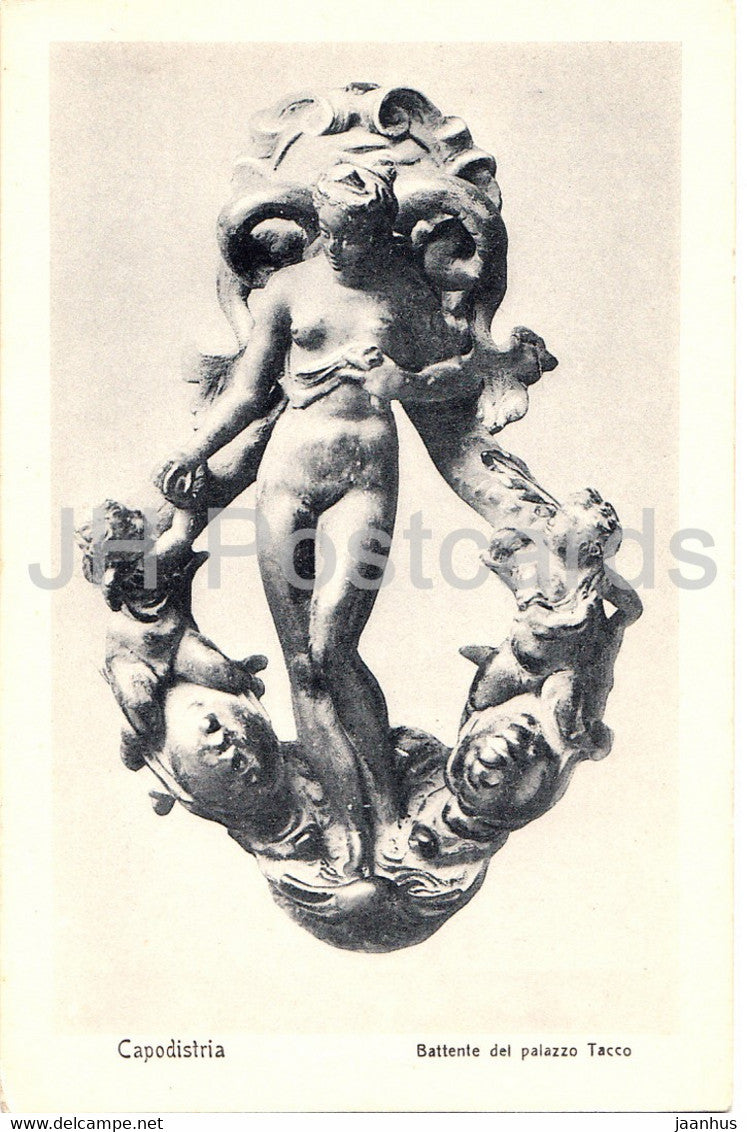Capodistria - sculpture - Battente del palazzo Tacco - old postcard - Italy - unused - JH Postcards