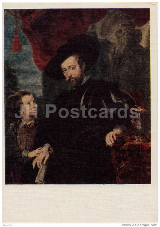 painting by Anthony van Dyck - Portrait of painter Rubens with his son - Flemish art - 1958 - Russia USSR - unused - JH Postcards