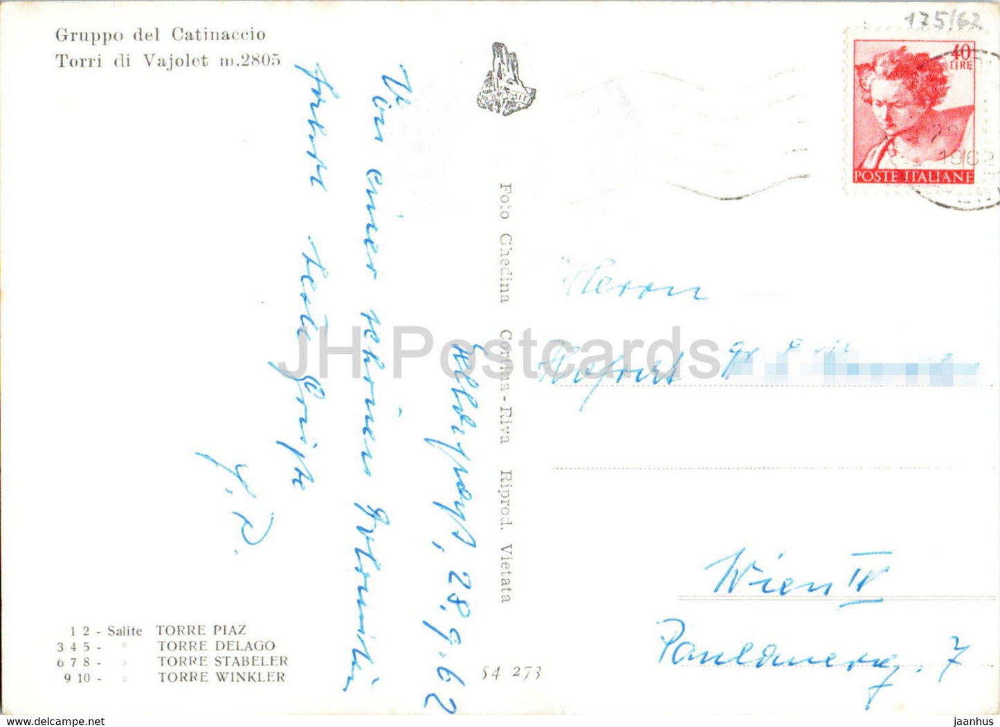 Gruppo del Catinaccio - Torri di Vajolet 2805 m - Rosengartengruppe -  1962 - Italy - used