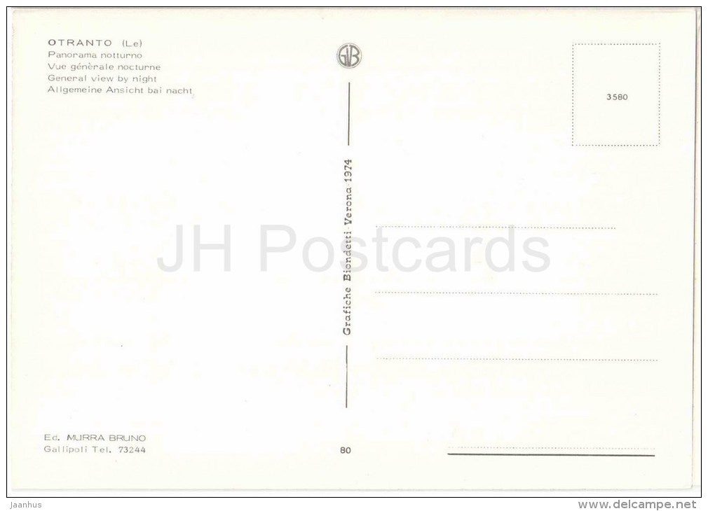panorama notturno - general view by night - Otranto - Lecce - Puglia - 80 - Italia - Italy - unused - JH Postcards
