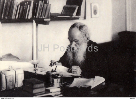 Russian Writer Leo Tolstoy - Working in His Study in Yasnaya Polyana 1909 - 1970 - Russia USSR - unused - JH Postcards