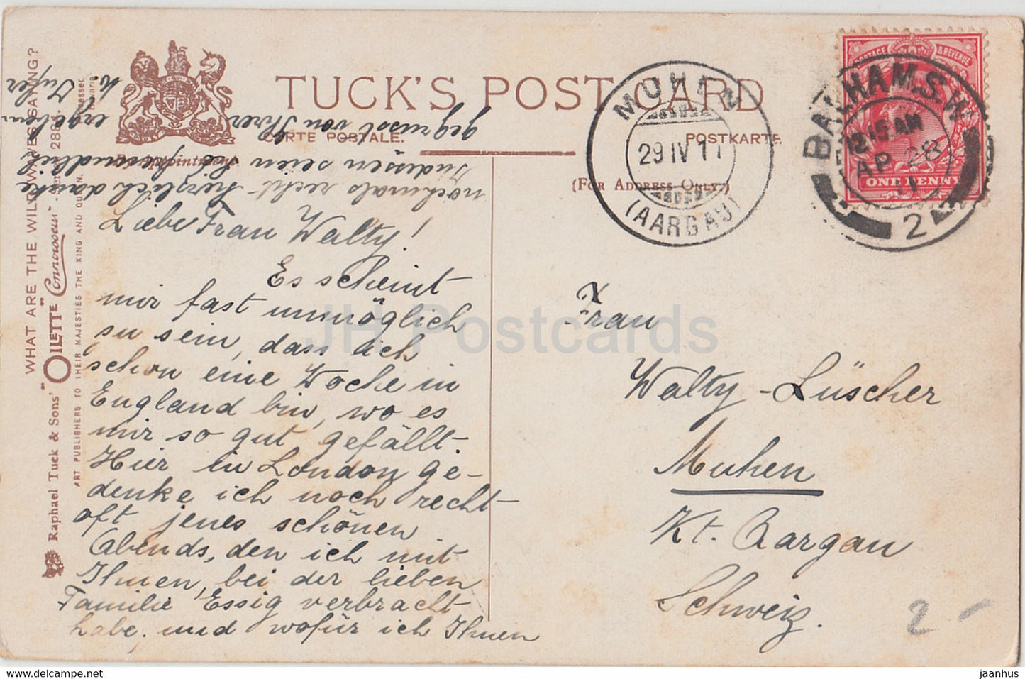 Stürmische See – Raphael Tuck – Oilette – 2884 – alte Postkarte – 1911 – Vereinigtes Königreich – gebraucht