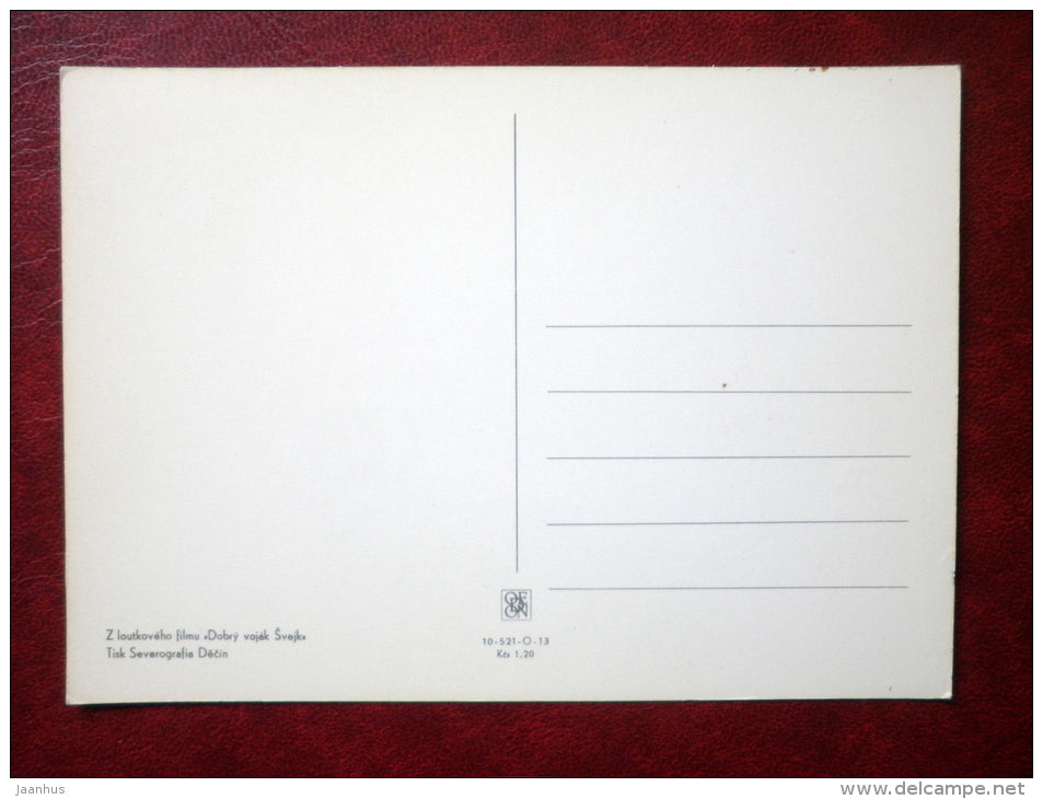 The Good Soldier Švejk - novel by Jaroslav Hasek - bar - Tisk Severografia Decin - Film - Animation - Czech - unu - JH Postcards
