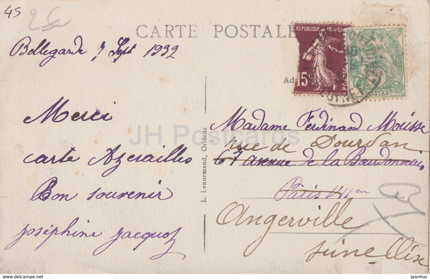 Bellegarde - Le Donjon - castle - old postcard - 1932 - France - used