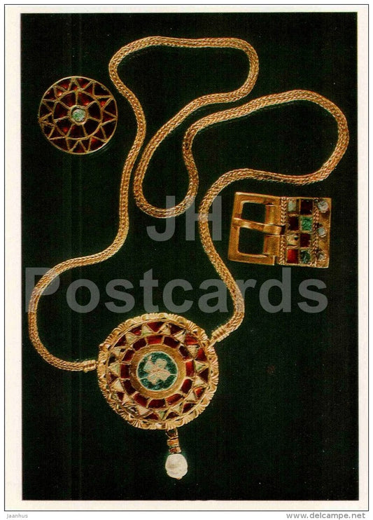 roundel - chain with medallion - belt buckle - archaeology - Ancient Jewellery Ornaments - 1978 - Russia USSR - unused - JH Postcards