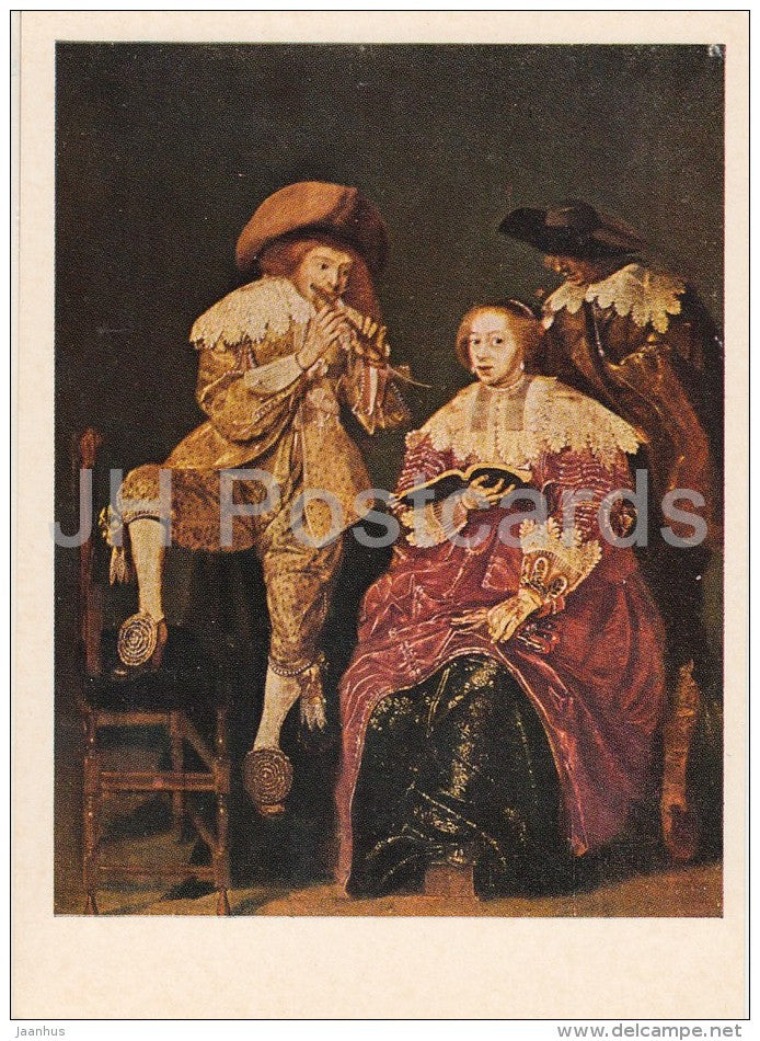 painting by Anthonie Palamedes - Singer duet with Flutist - Dutch art - Russia USSR - 1974 - unused - JH Postcards