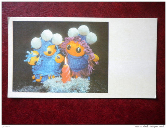 New Year Greeting Card - dolls - candle - 1975 - Estonia USSR - unused - JH Postcards