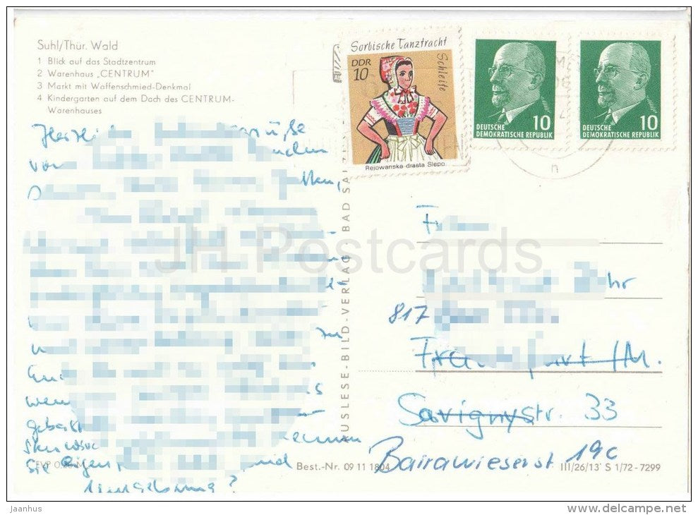 Suhl , Thür. Wald - Stadtzentrum - Warenhaus Centrum - Markt - Kindergarten - Germany - gelaufen - JH Postcards