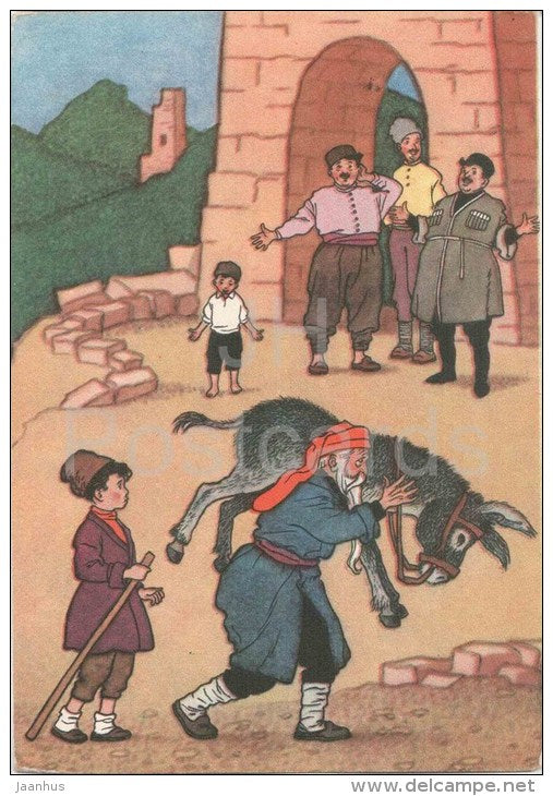 Miller , Boy and Donkey - Russian Fairy Tale , Folk Tale by S. Marshak - 1956 - Russia USSR - unused - JH Postcards