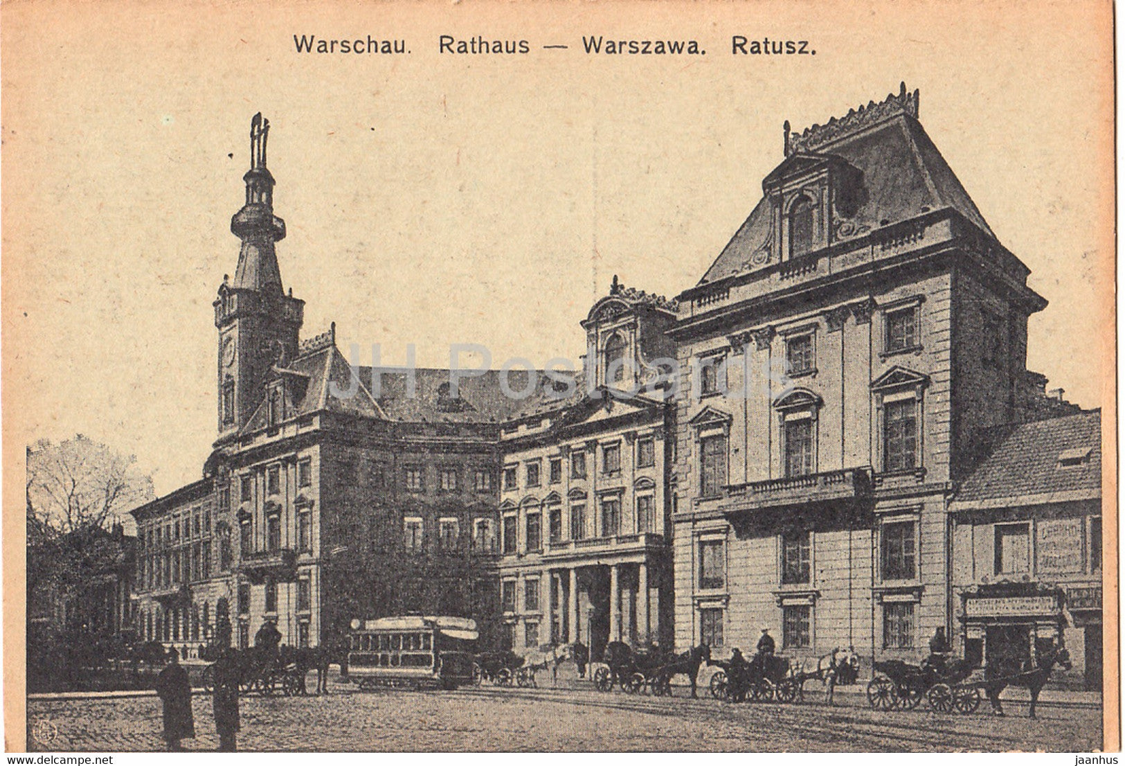 Warszawa - Warschau - Rathaus - Ratusz - tram - old postcard - Poland - unused - JH Postcards